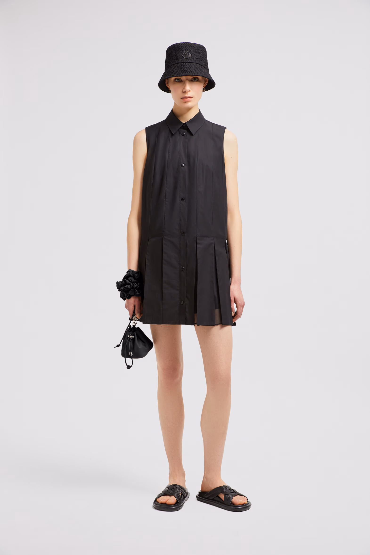 Cotton & Silk Mini Shirt Dress Women Black Moncler 0